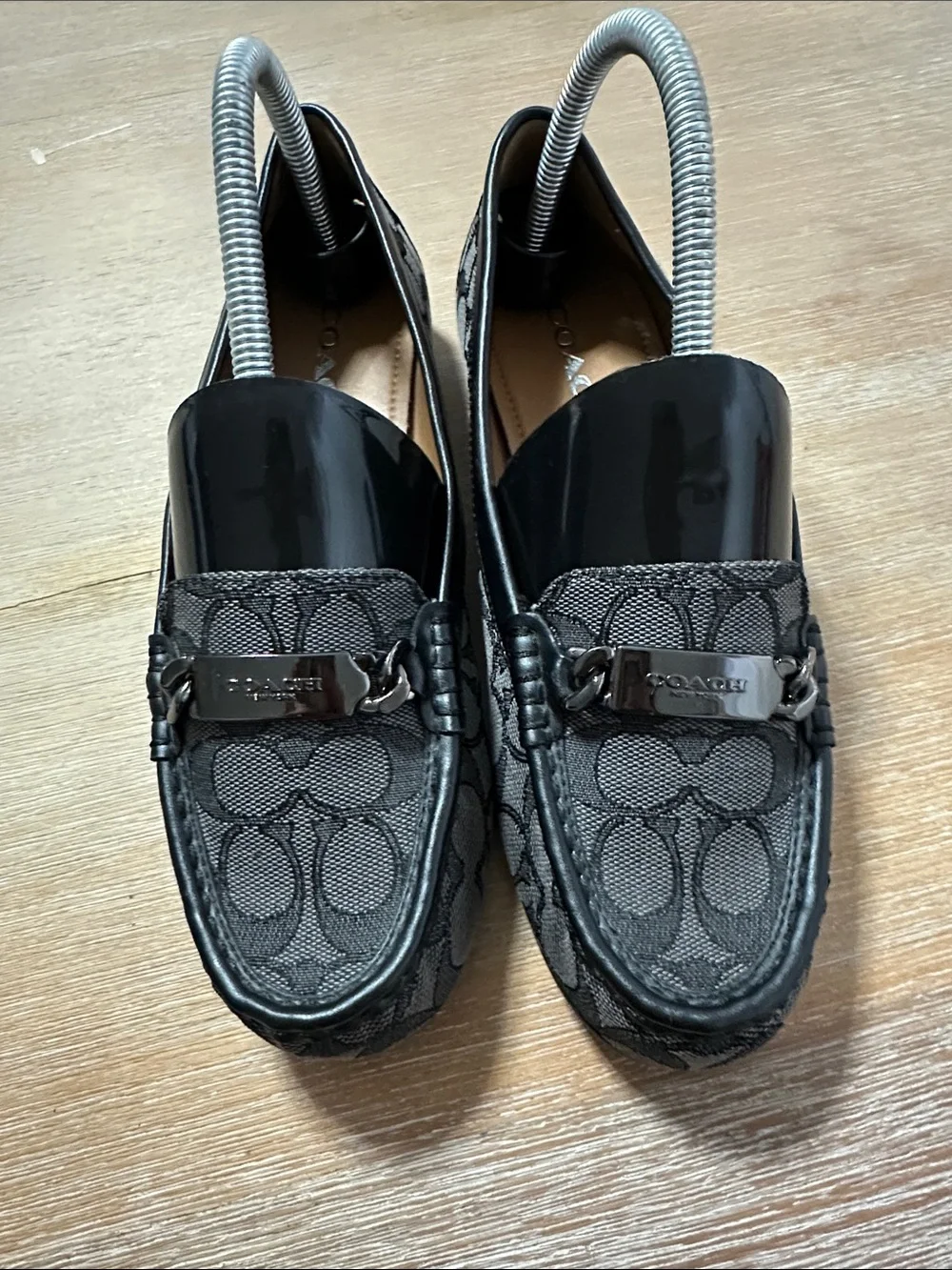 Coach Black Signature Canvas & Patent Loafers